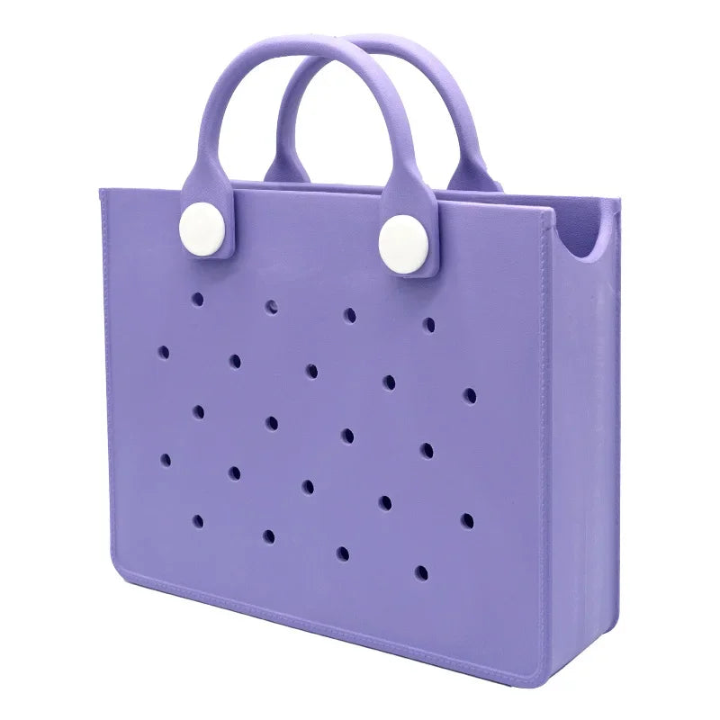 Fashion Storage EVA Large Leather Shoulder Bag Beach Tote Travel Handbag Storage for Women Casual Waterproof Bag Hole Fit Charms
