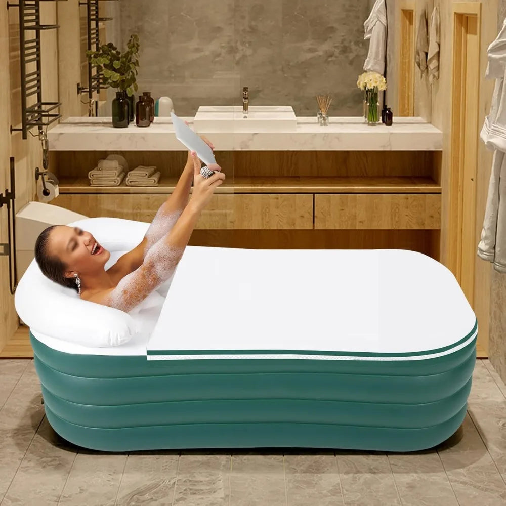 Foldable Inflatable Bathtub with Electric Air Pump Portable Ice and Hot Bath Tub Freestanding Unisex SPA Bathtub (Green)