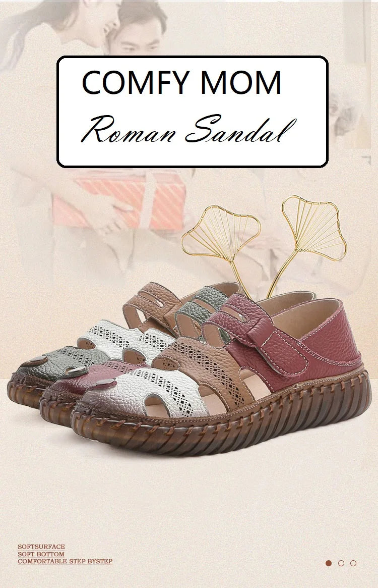 Newest gladiator summer sandals women's big size 43 woman real leather sandals ladies patchwork strap Non-slip flats