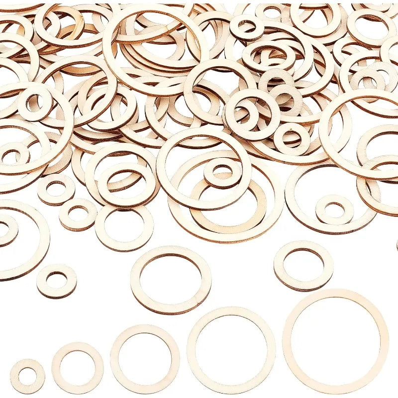 4-15cm Unfinished Wood Pieces Rings Shape Circle Ornaments Wood Rings Blank Wooden Slices for Painting Christmas Tree Home Decor