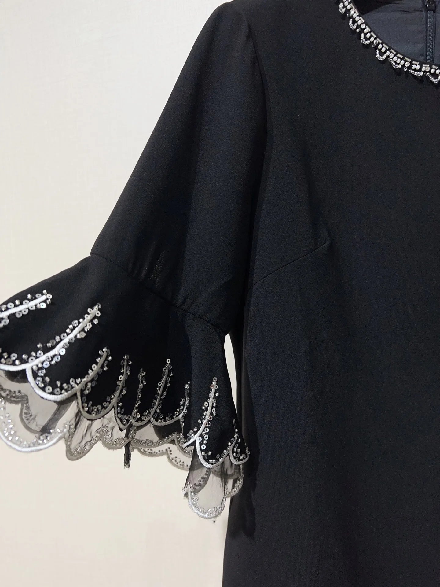 ZJYT Elegant Luxury Summer Dresses for Woman 2026 Short Sleeve Beading Black Casual Party Dress Female Clothing Vestidos Ladies