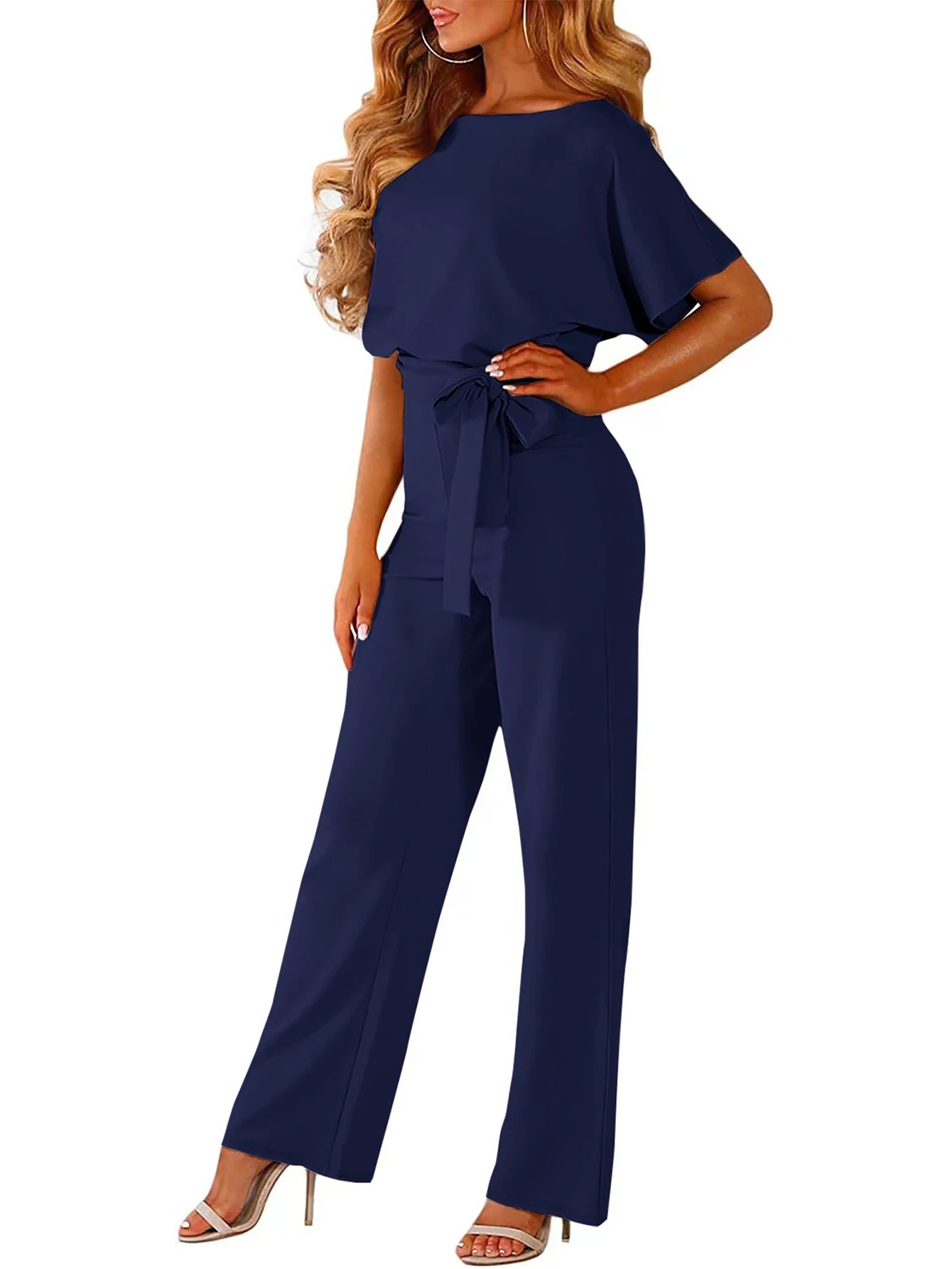 Women's Belted Jumpsuit Casual Wide-Leg Pants  Summer Commute Outfit  Stylish & Comfortable