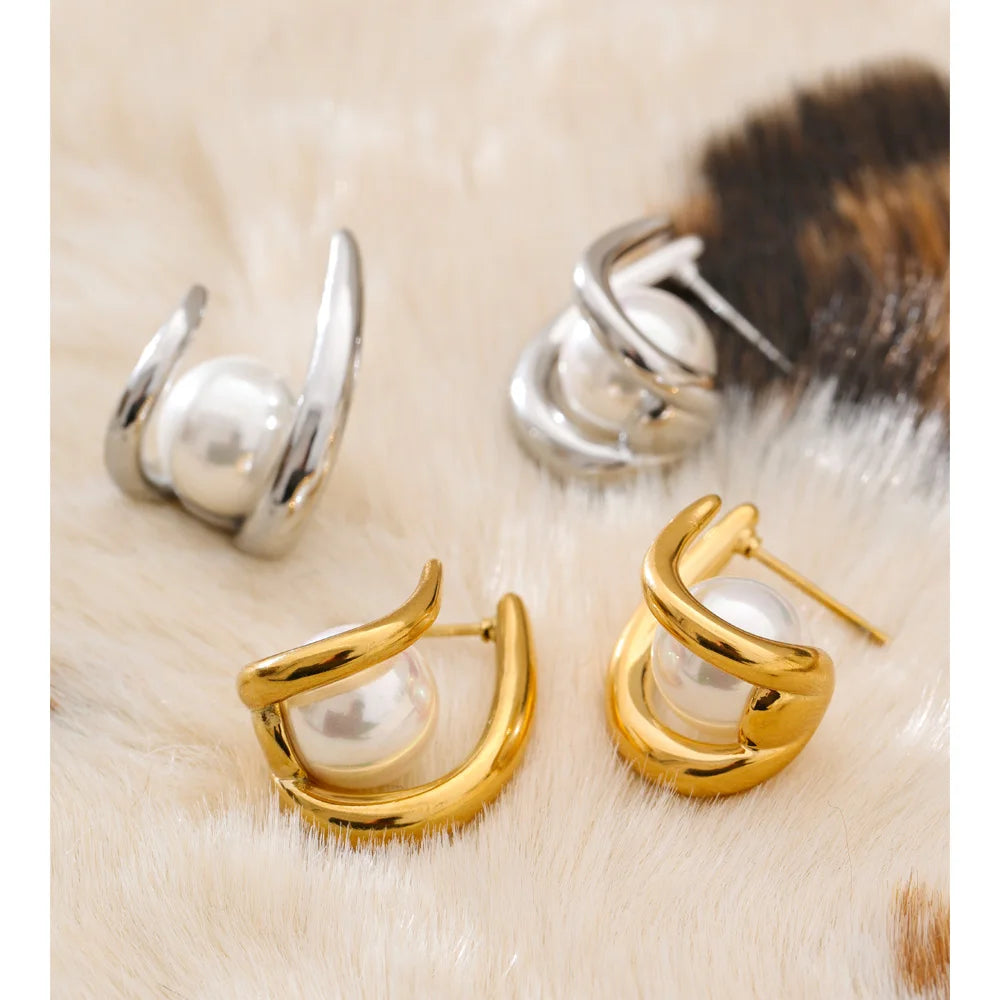 Yhpup New Arrival Simulated Pearls Design Daily Earrings Popular Korean Versatile Fashion Classy Jewelry Accessories PVD Plated