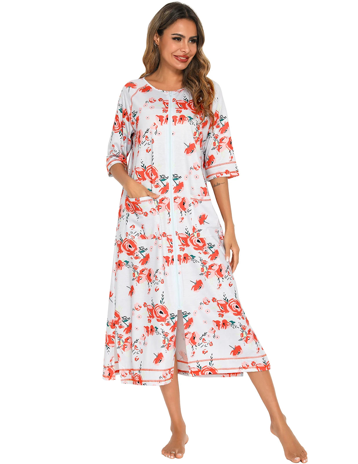 Zipper Women Sleepwear Pajama Maternity Dress 3/4Sleeve Nursing Baby Breastfeeding Nightdress Pregnancy Dress пижама хлопок