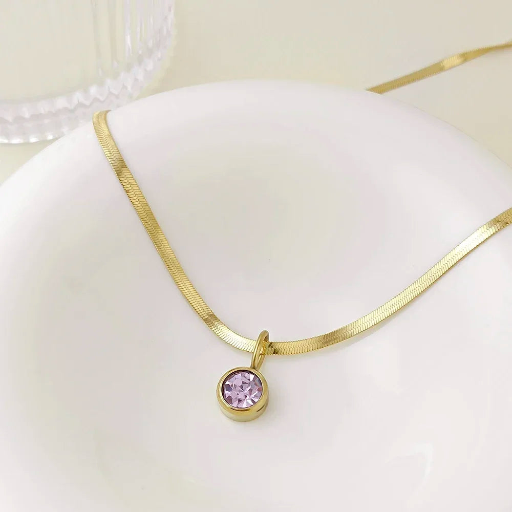 stainless steel jewelry Pendant Necklace for women 12 birthstone set necklace zirconia charms pendant choker Gifts for women