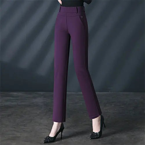 2026 New Women's Black Stretch Suit Pants, Fashion Purple Slim Trousers Green Brown Pantalones 27-34