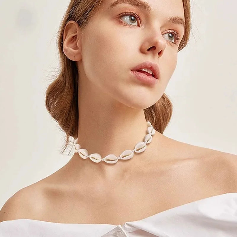 2pcs Handmade Shell Pendants Necklace Women Summer Beach Bohemian Shell Choker Necklace Collar Decor Fashion Jewelry Accessories