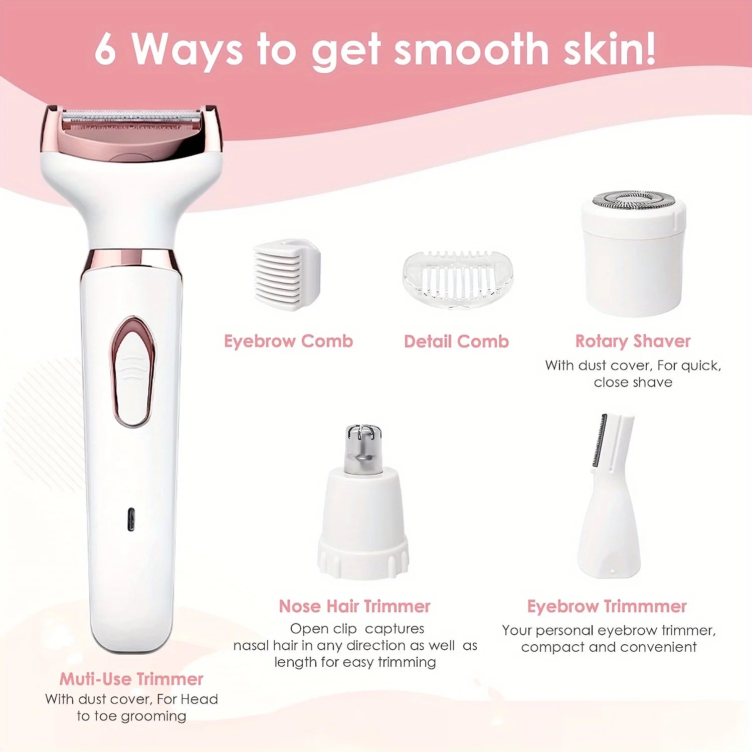 4 in 1 Electric Razor for Women Shaver Lady Shaver Body Hair Trimmer for Armpit Bikini Arm Leg Face Mustache Portable Painless