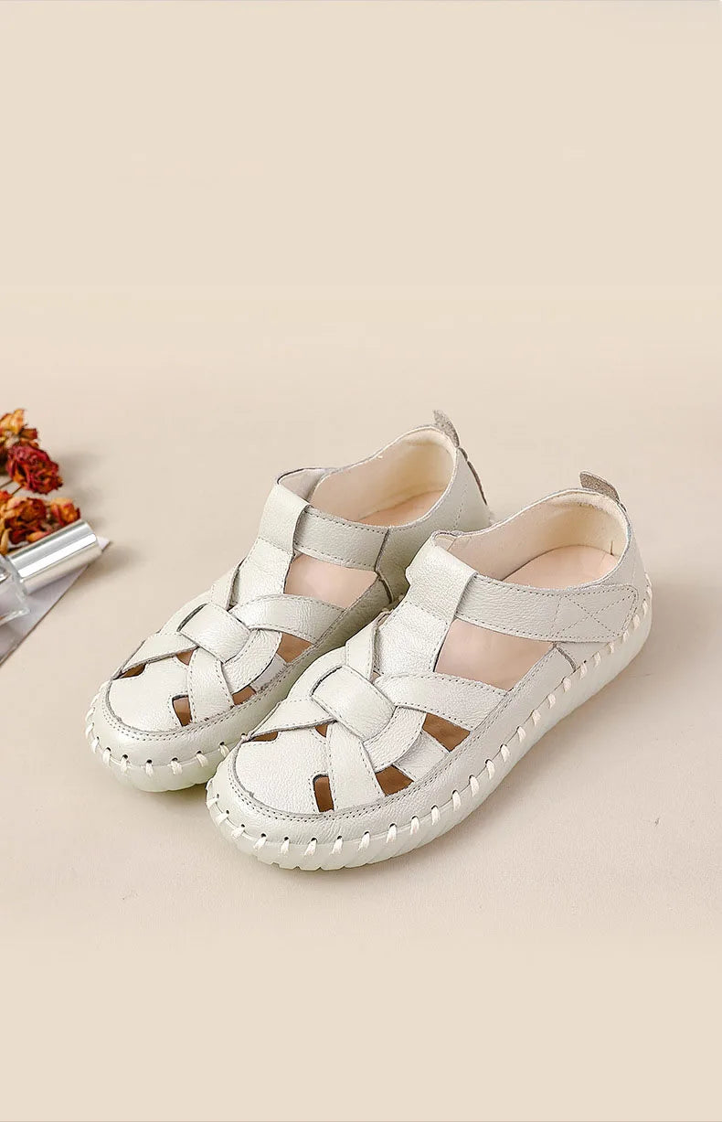 Newest gladiator summer sandals women's big size 43 woman real leather sandals ladies patchwork strap Non-slip flats