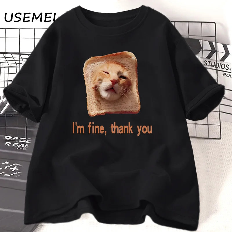 Funny Bread Dog Cat T-shirt Women Men Couple Graphic T Shirts Summer Lover Clothing Animal Cotton Short Sleeve Tshirt Tops