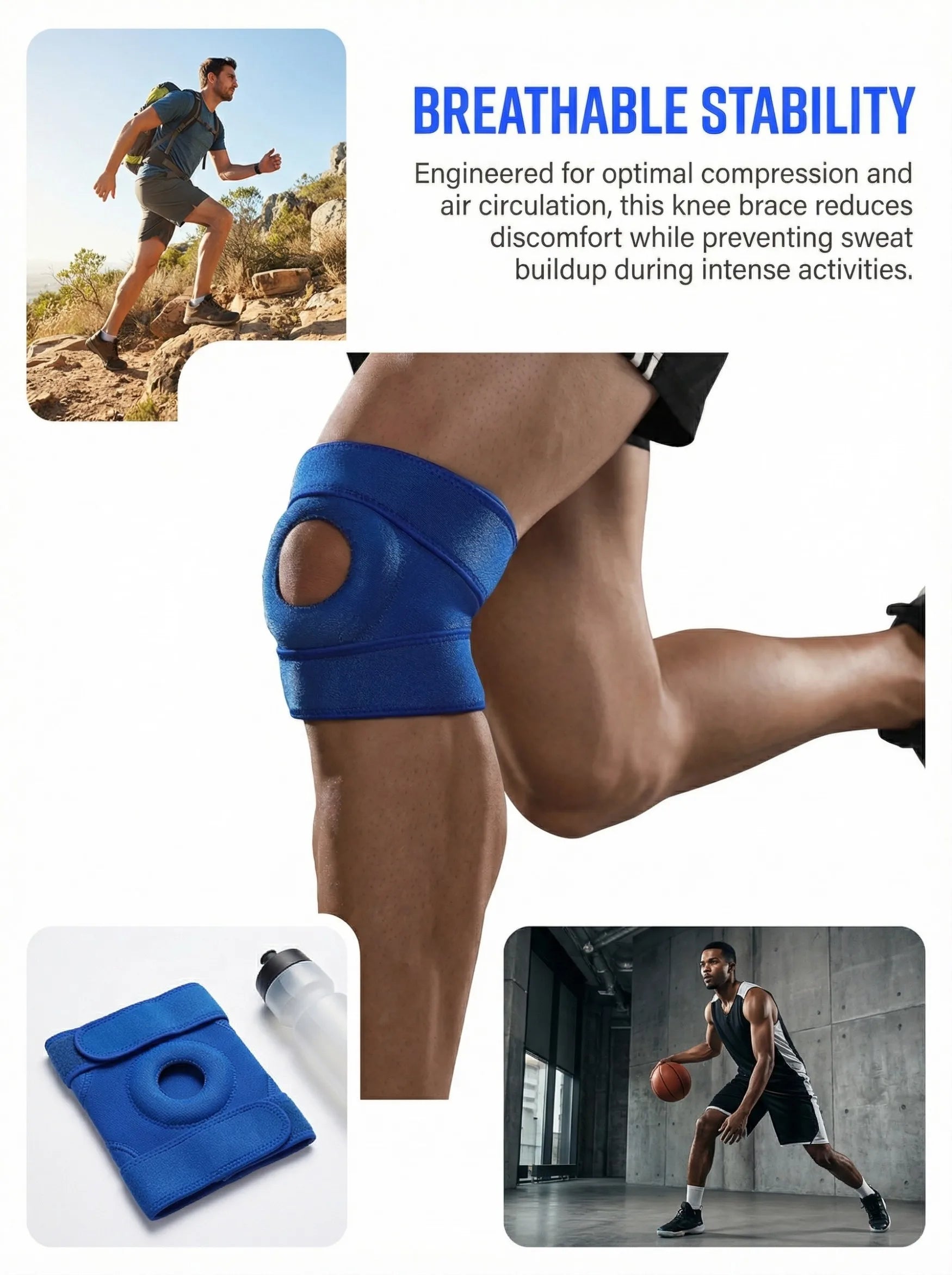 Kneepad Stabilizer Fitness Knee Pads Adjustable Compression Knee Support Brace for Knee Pain, Arthritis, Sports and Recovery