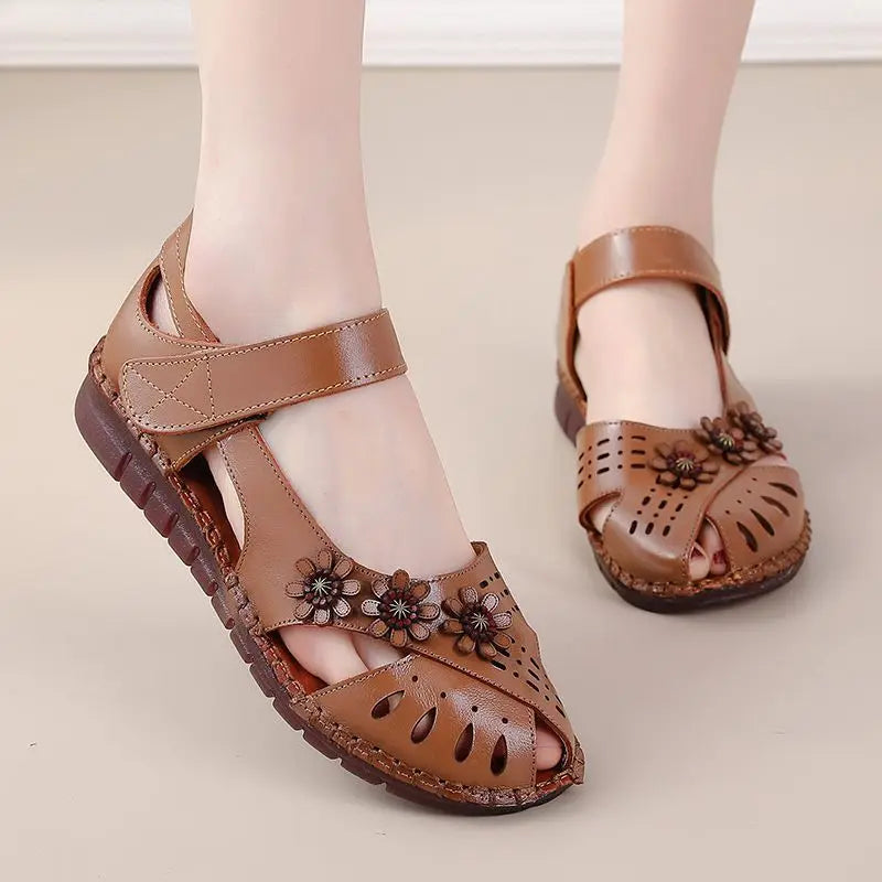 Newest gladiator summer sandals women's big size 43 woman real leather sandals ladies patchwork strap Non-slip flats