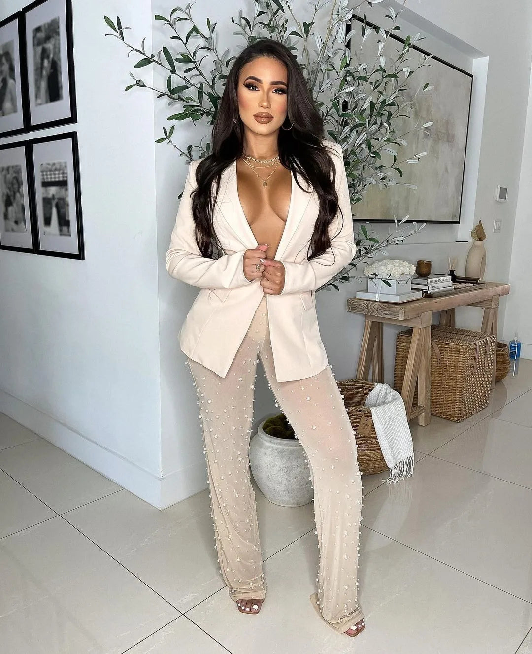 2025 Autumn Winter New Fashion Women's Solid Color Elegant Casual Trendy 2 Piece Sets Long Sleeve Suit Blazers Straight Trousers