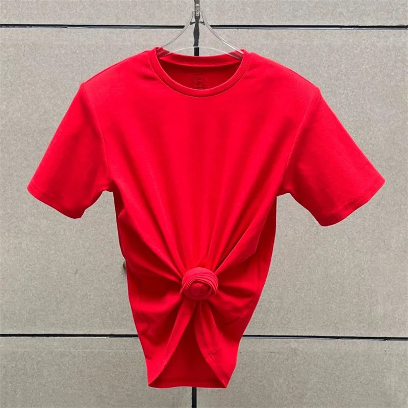 Women's t-shirt 2025 summer new shoulder padded slim fit short sleeved top pure cotton round neck pullover y2k Crop top corset