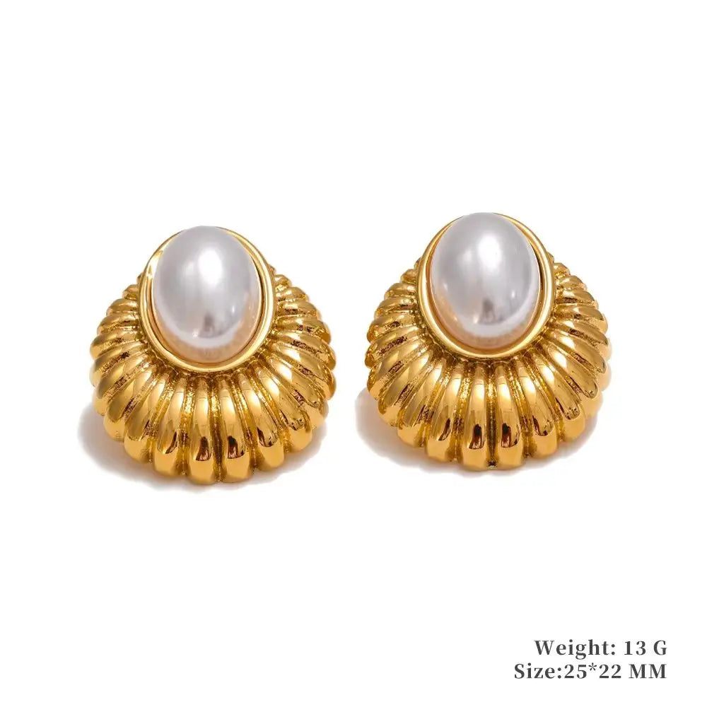 Yhpup Trending Stainless Steel Imitation Pearls Round Square Stud Earrings Korean Daily Versatile Vintage Chic Fashion Jewelry