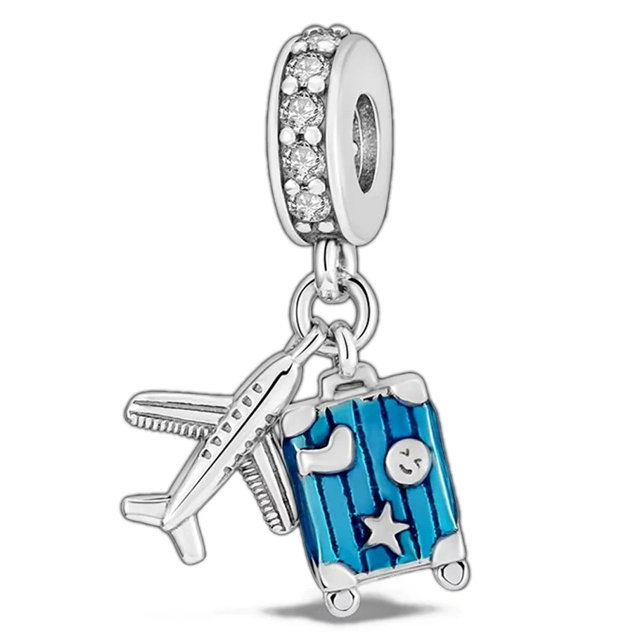 Dinglly 2pcs/lot Cartoon Animal Beads Pacifier Squid & Robot Charm Fit DIY Bike Airplane Beaded Bracelet Handmade Accessory Gift