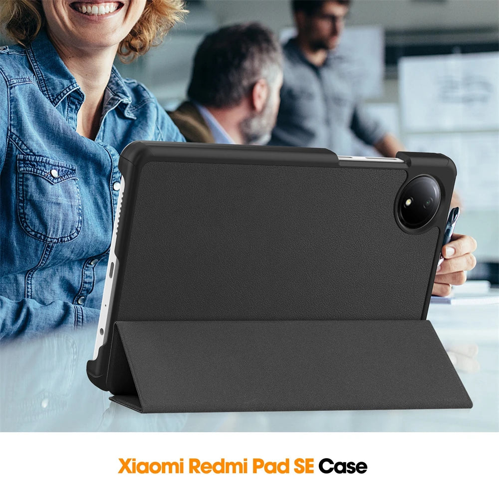 For Xiaomi Redmi Pad SE 8.7 Case 2024 New PU Leather Tri-folding Stand Tablet Cover Funda For redmi pad se 8.7 inch Smart case