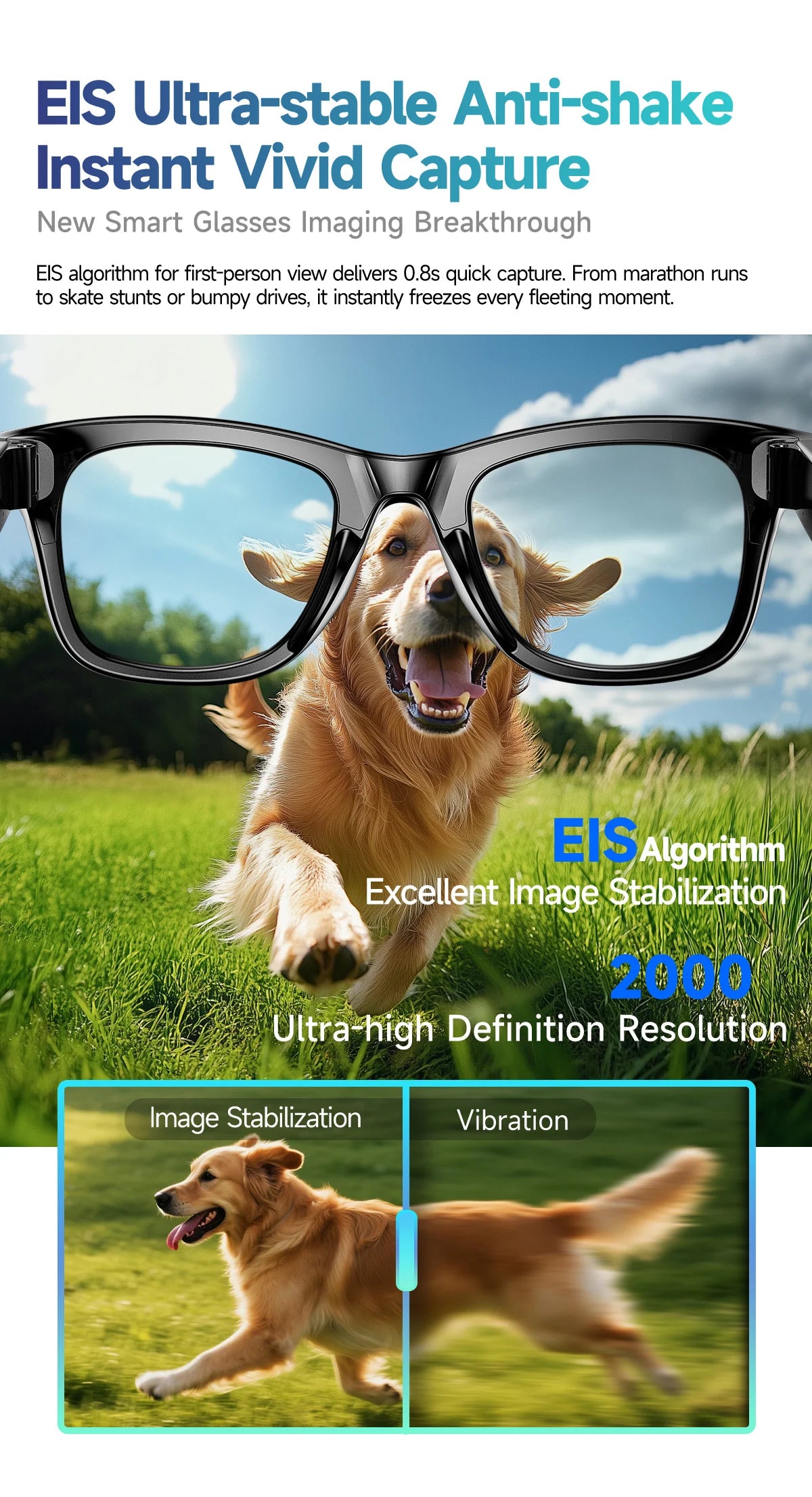 AI Smart Glasses with Camera 4K HD Video and PhotoCapture Real-TimeTranslation Voice Recording Open-Ear Audio Object Recognition