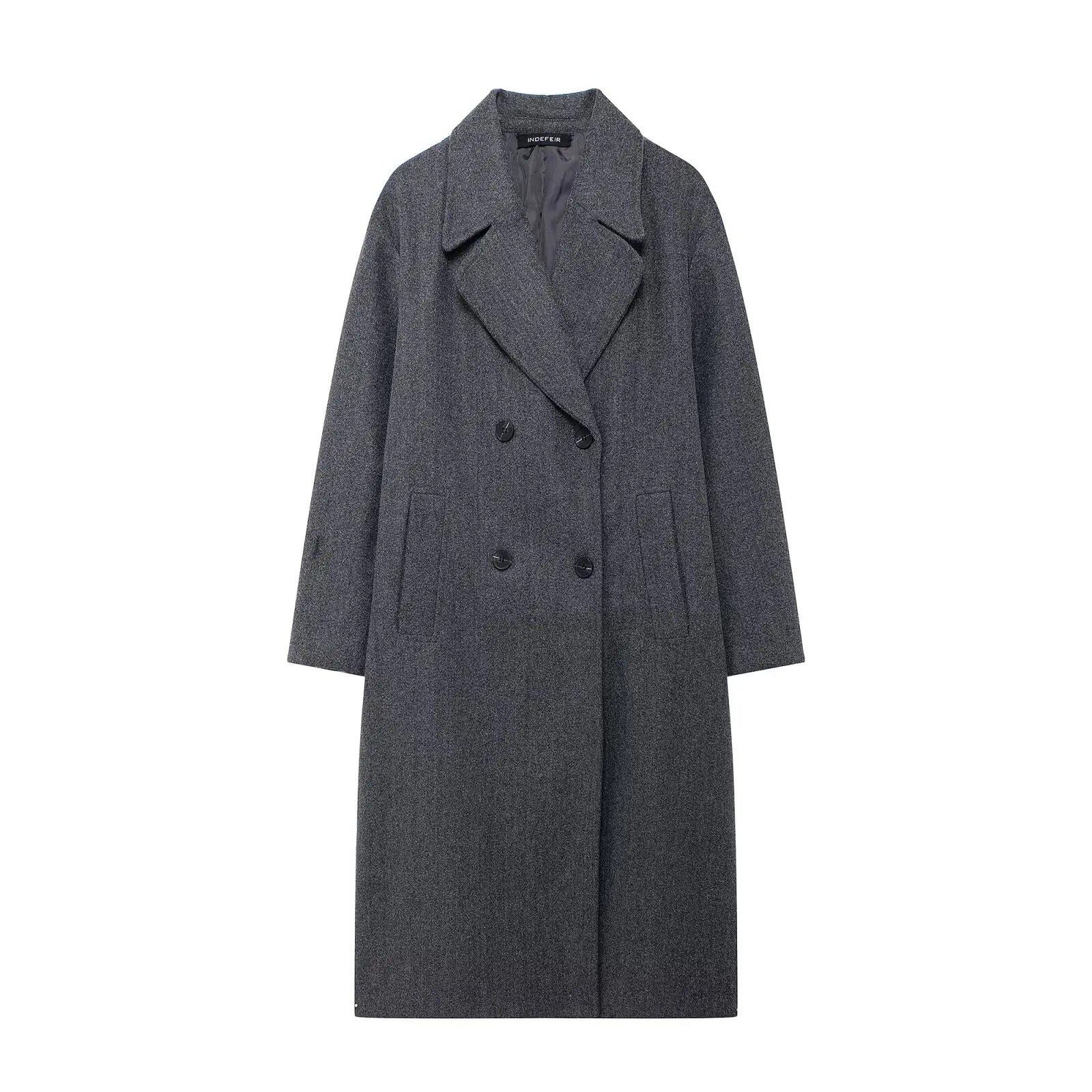 Retro Soft Material Loose Coat with Tweed Pattern Double Breasted Suit Collar Autumn Fashionable All-Match Women's Windbreaker