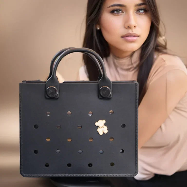 Fashion Storage EVA Large Leather Shoulder Bag Beach Tote Travel Handbag Storage for Women Casual Waterproof Bag Hole Fit Charms