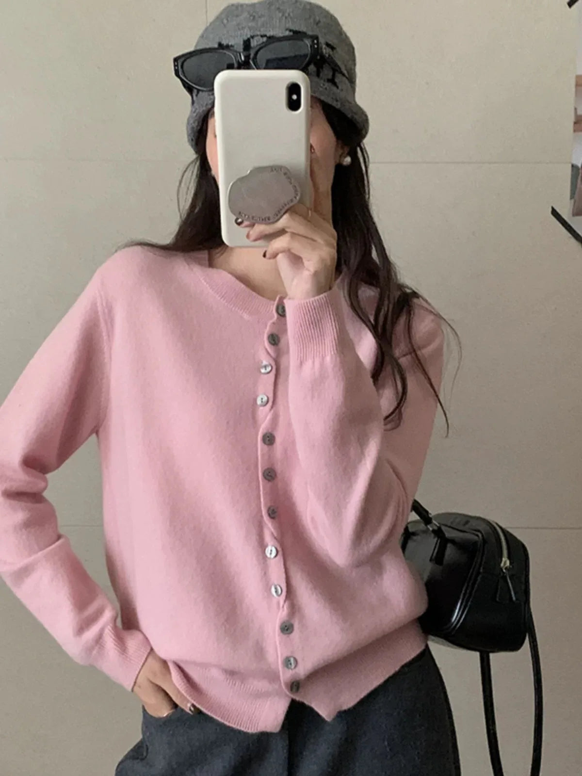 WinvyNee Women‘s Clothing Wool O Neck Long Sleeve Buttons Sweaters Pullovers Outerwears Y2k Autumn Winter Knitted Tops A1683004