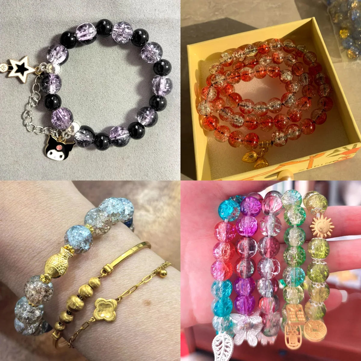 8/10mm Gradient Color Dot Golden Crackled Crystal Bead Round Glass Spacer Loose Beads For Jewelry Making Bracelet DIY Accessorie