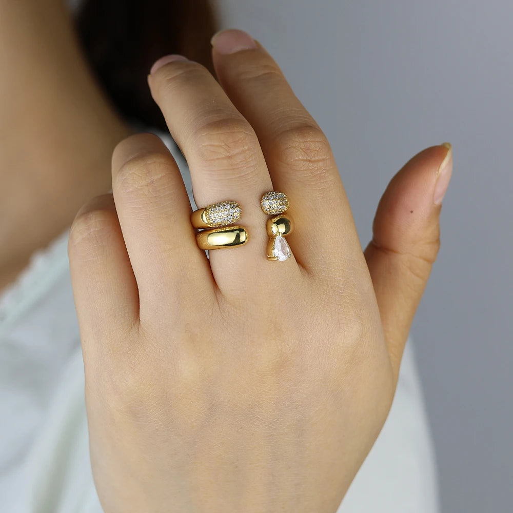 2026 New Arrivals Stacking Open Finger Rings Pave Bling Water Drop Cubic Zirconia For Women Fashion Geometric Jewelry