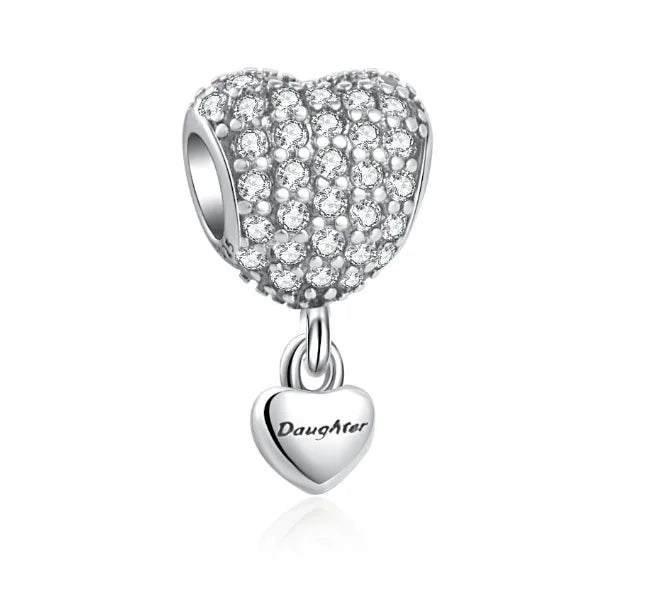 Hot Selling 925 Silver Sibling Daughter Heart-Shaped Charm Bead Suitable For Original European Bracelet DIY Women's Jewelry Gift