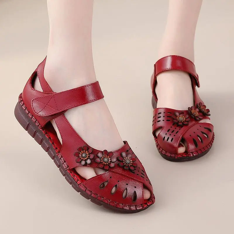 Newest gladiator summer sandals women's big size 43 woman real leather sandals ladies patchwork strap Non-slip flats