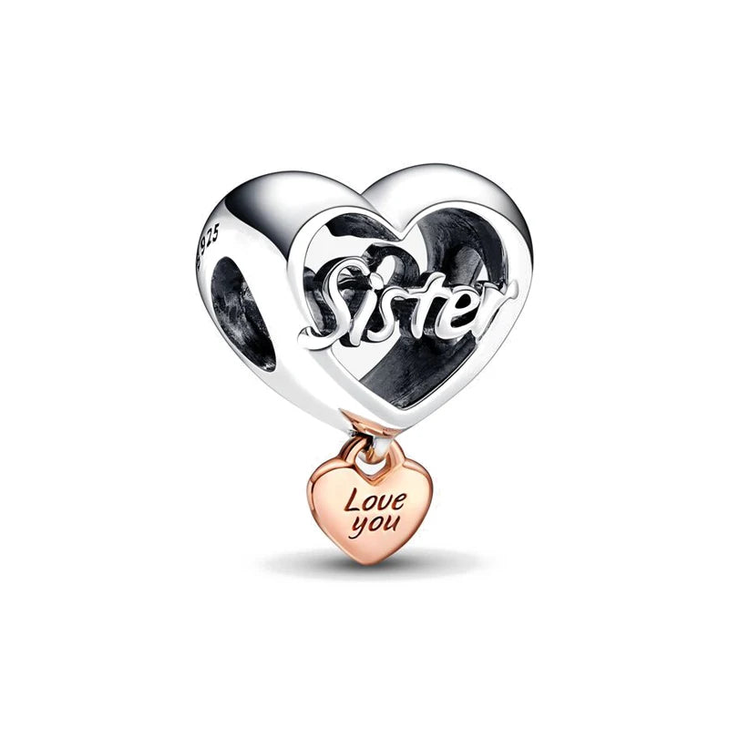 Hot Selling 925 Silver Sibling Daughter Heart-Shaped Charm Bead Suitable For Original European Bracelet DIY Women's Jewelry Gift