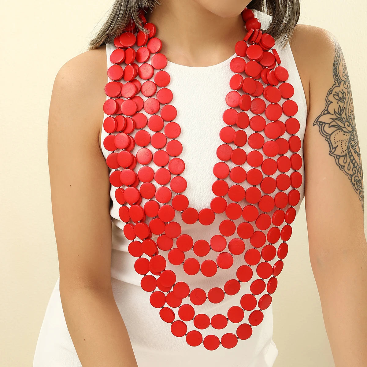 2026 Trend Fashion Geometric Round Wooden Beads Handmade Beaded MultiLayer Long Necklaces For Women Vacation Party Jewelry