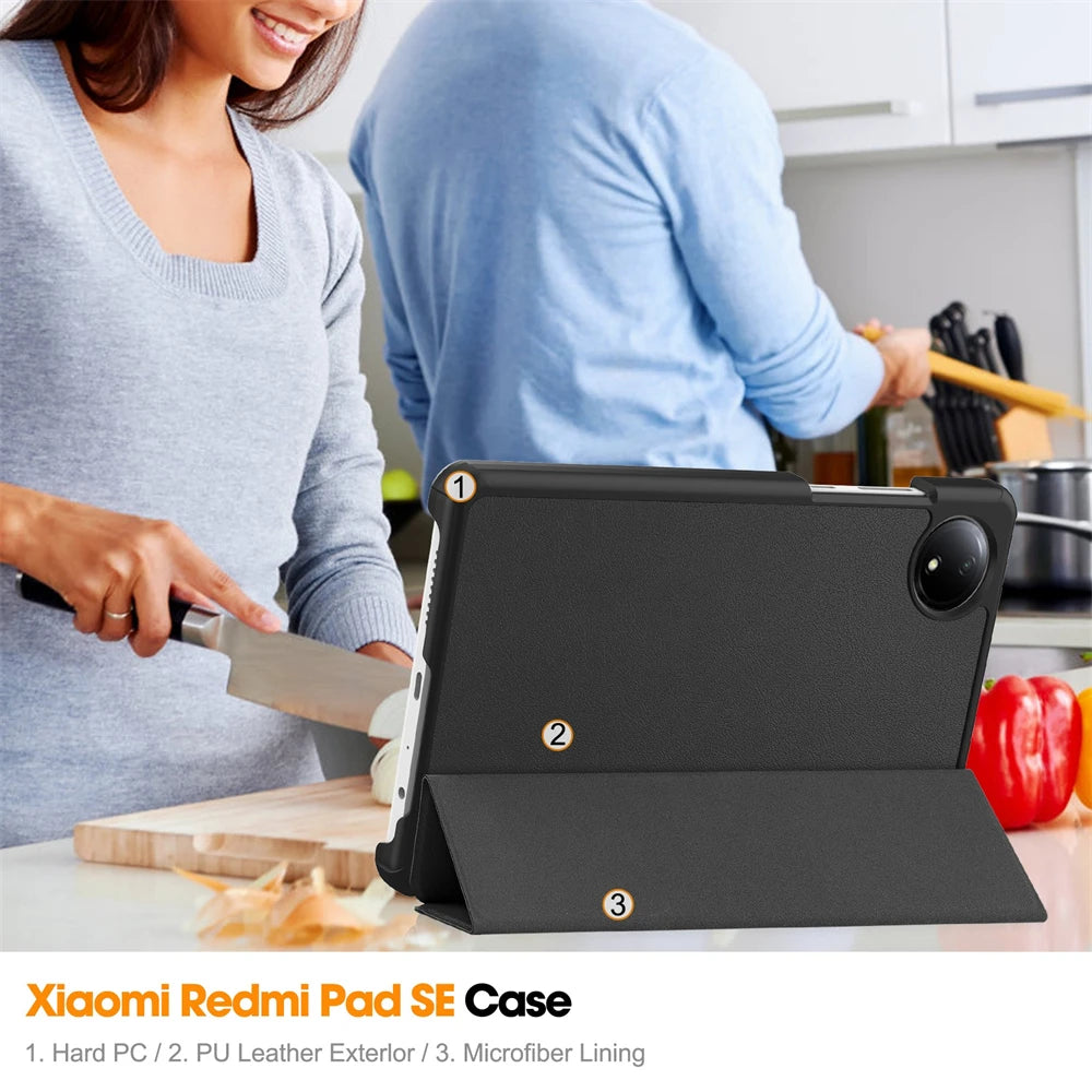 For Xiaomi Redmi Pad SE 8.7 Case 2024 New PU Leather Tri-folding Stand Tablet Cover Funda For redmi pad se 8.7 inch Smart case