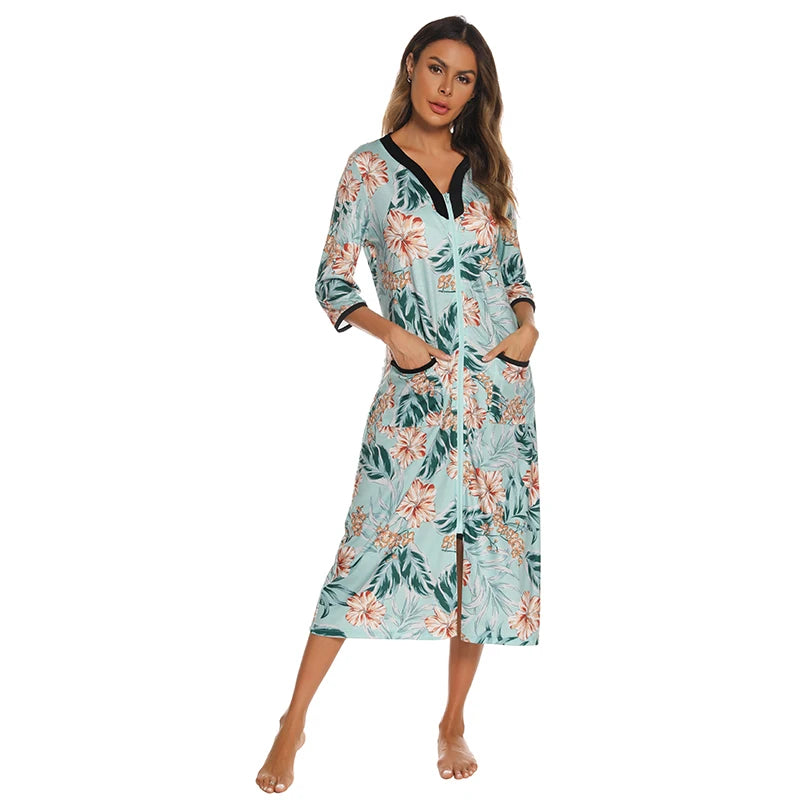 Zipper Women Sleepwear Pajama Maternity Dress 3/4Sleeve Nursing Baby Breastfeeding Nightdress Pregnancy Dress пижама хлопок