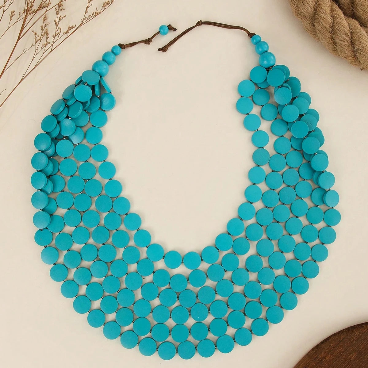 2026 Trend Fashion Geometric Round Wooden Beads Handmade Beaded MultiLayer Long Necklaces For Women Vacation Party Jewelry