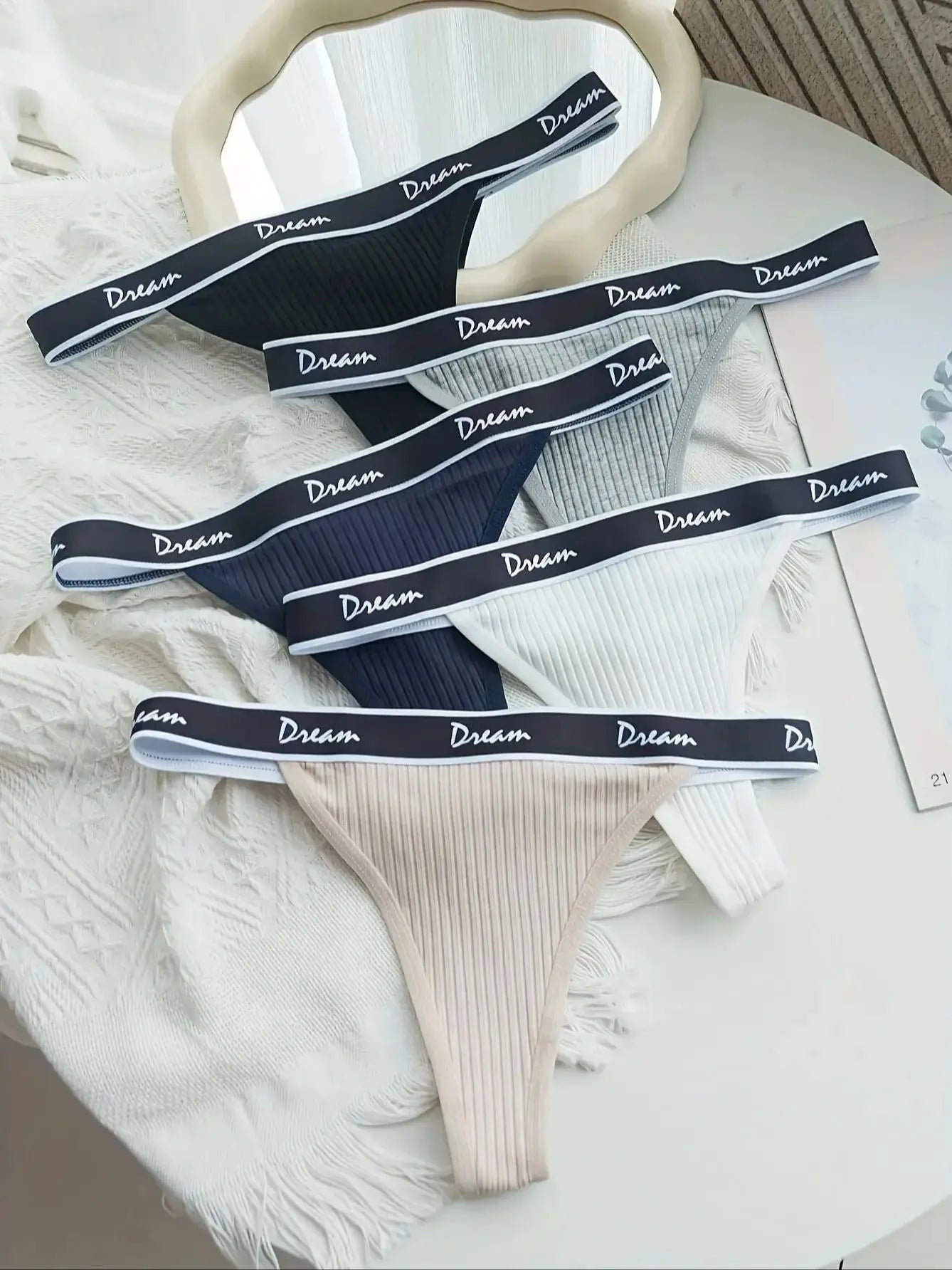 5-piece mixed color simple English belt, perforated women's thong, pure cotton inner lining women's underwear