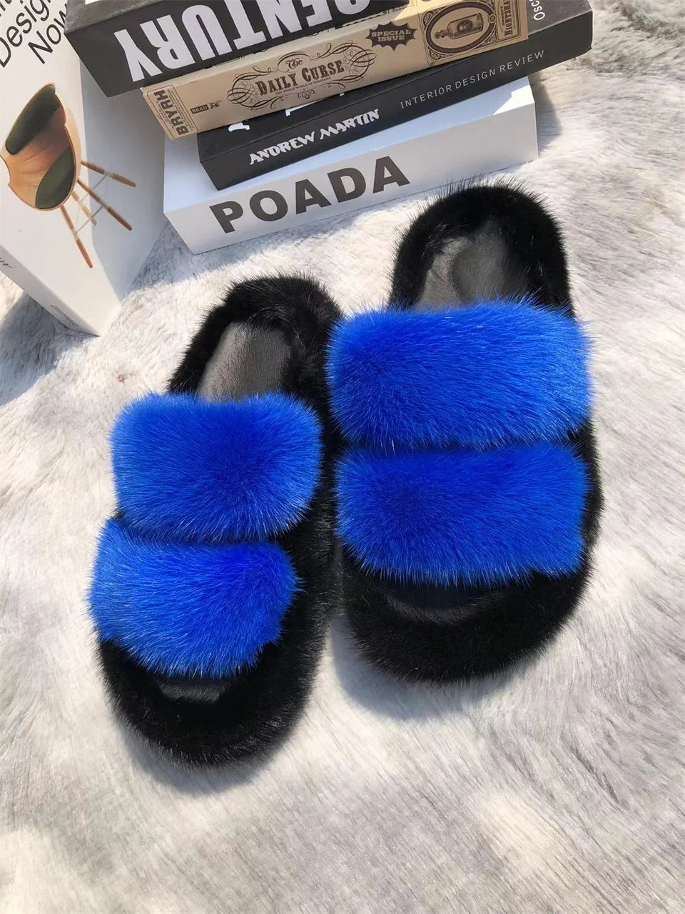 Mink Fur Slides Women's Slippers Thick-soled Sandals Summer Slipper Shoes for Woman Sandals Fashion Beach Slippers EVA Slides