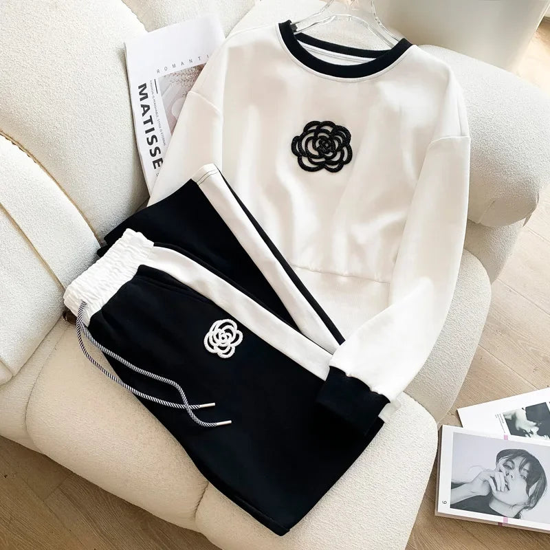 2023 High-End Sports and Leisure Suit Women's Autumn 2023 New Fashionable Stylish Brand Sweater Wide-Leg Pants Two-Piece Suit
