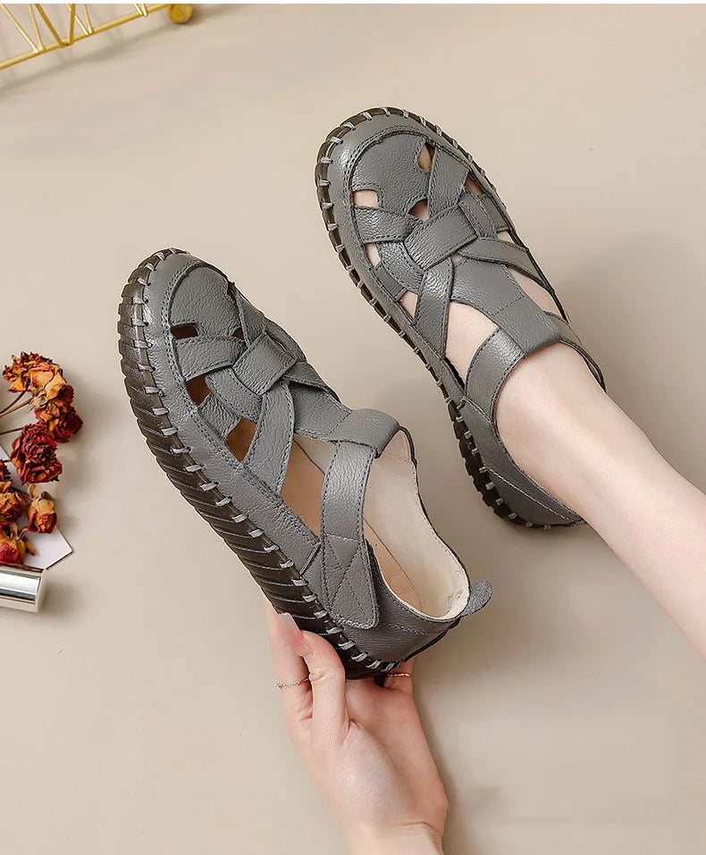 Newest gladiator summer sandals women's big size 43 woman real leather sandals ladies patchwork strap Non-slip flats