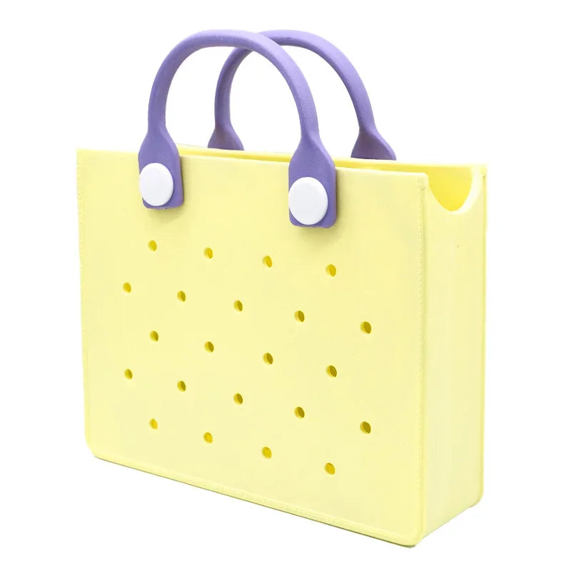 Fashion Storage EVA Large Leather Shoulder Bag Beach Tote Travel Handbag Storage for Women Casual Waterproof Bag Hole Fit Charms