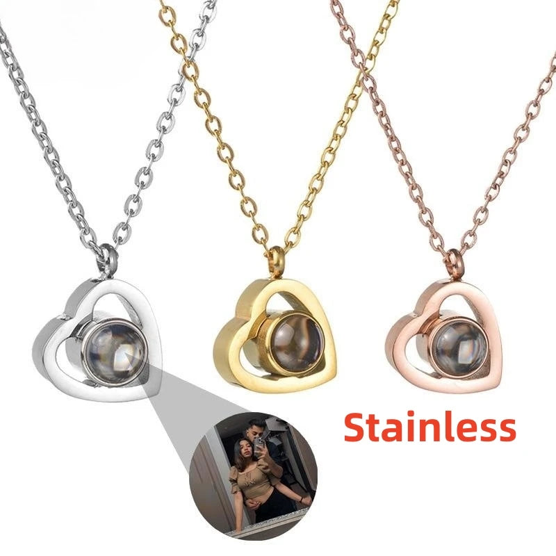Valentine's Day Gift Photo Custom Projection Necklace Lock Shaped Projection Necklace Lover Family Wife Husband Memory Gift