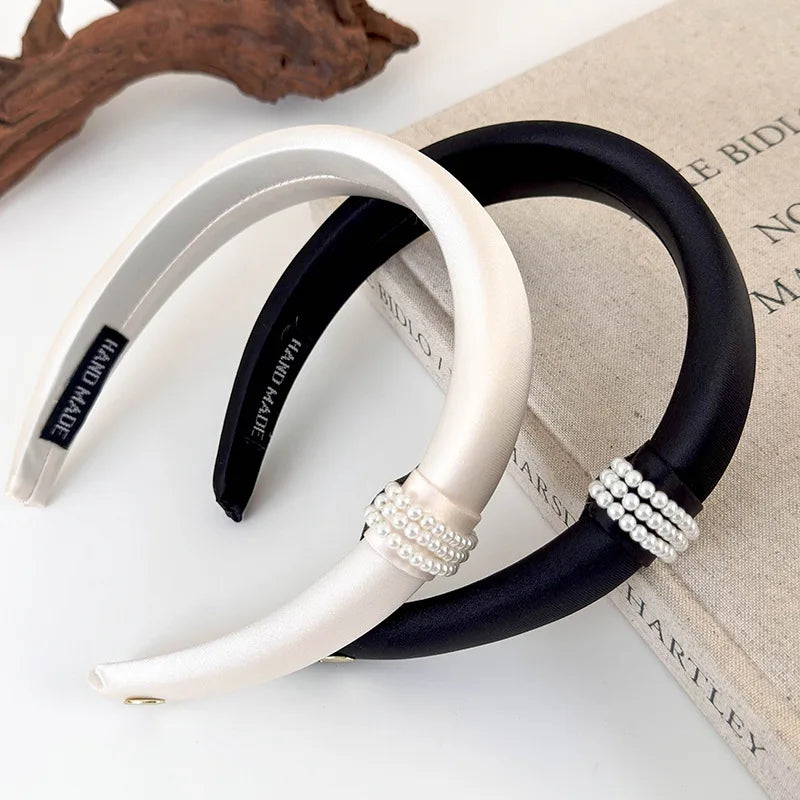 Retro Pearl Satin Headband for Women