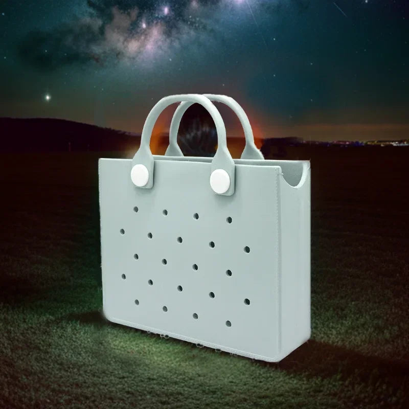 Fashion Storage EVA Large Leather Shoulder Bag Beach Tote Travel Handbag Storage for Women Casual Waterproof Bag Hole Fit Charms