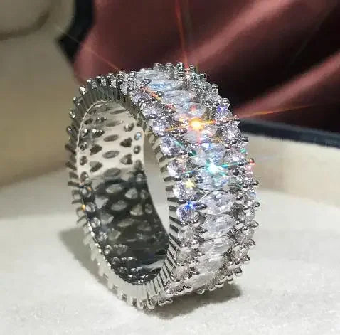 Elegant Female  925 Sterling Silver Big Water Drop Zircon Stone Ring Finger Rings for Women Promise Love Valentine's Day Gifts