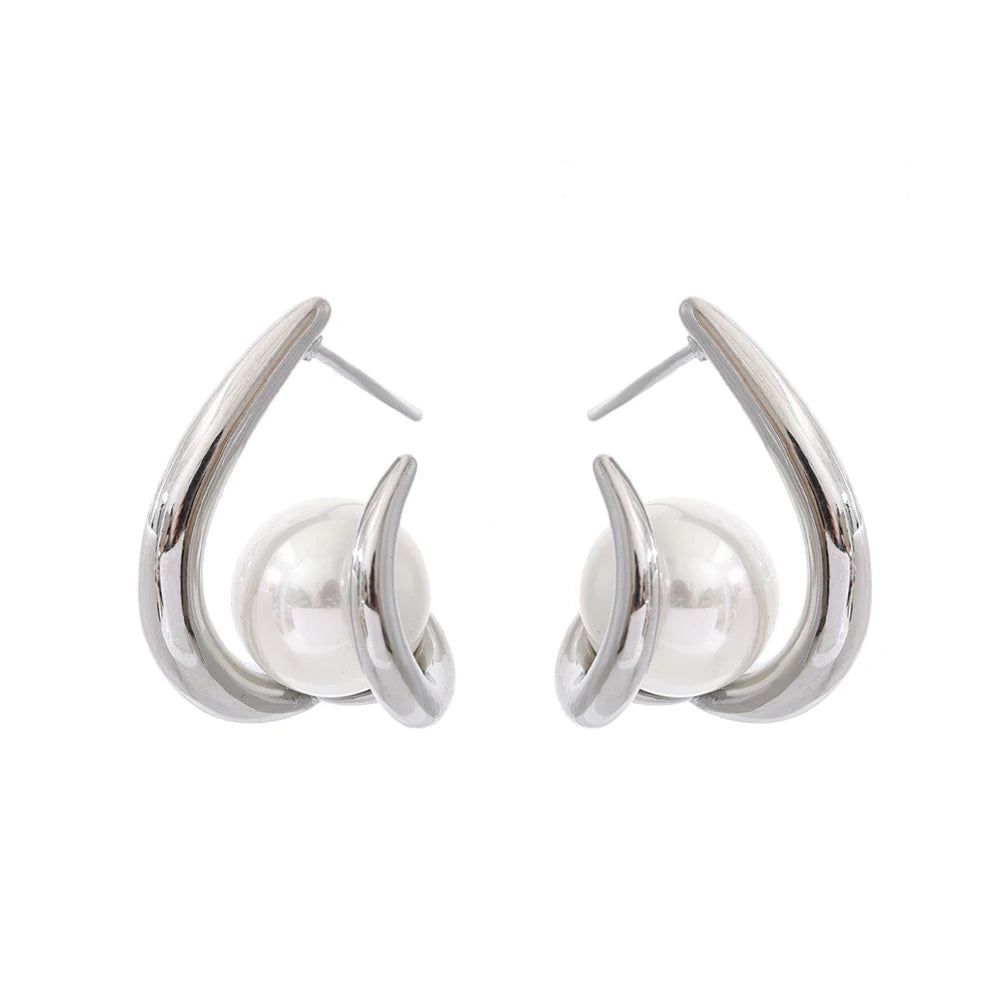 Yhpup New Arrival Simulated Pearls Design Daily Earrings Popular Korean Versatile Fashion Classy Jewelry Accessories PVD Plated