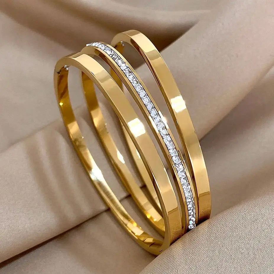 3PCS Luxury Rhinestone Bangle Bracelet Set for Women