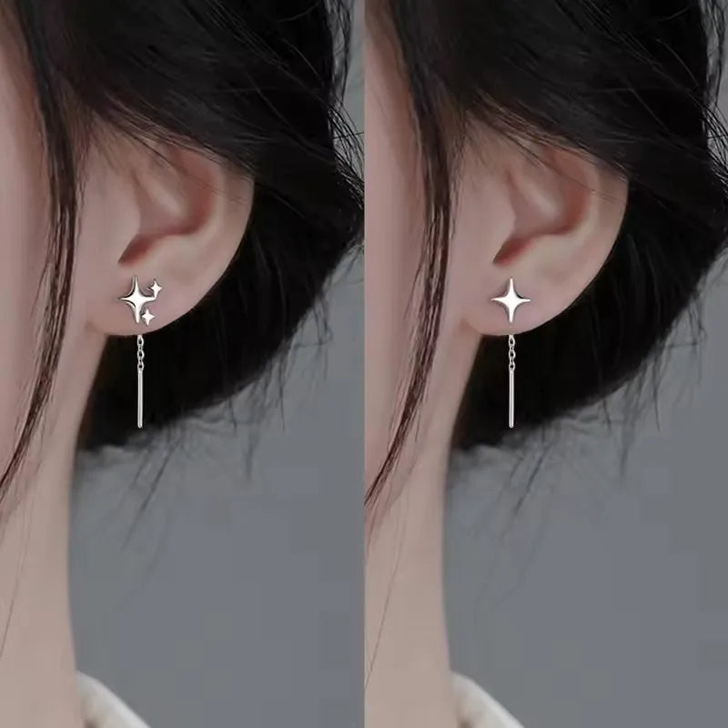 2025 New Korean Star Ear Wire Tassel Thread Chain Climb Star Pendants Drop Earrings Women's Straight Hanging Earings Jewelry
