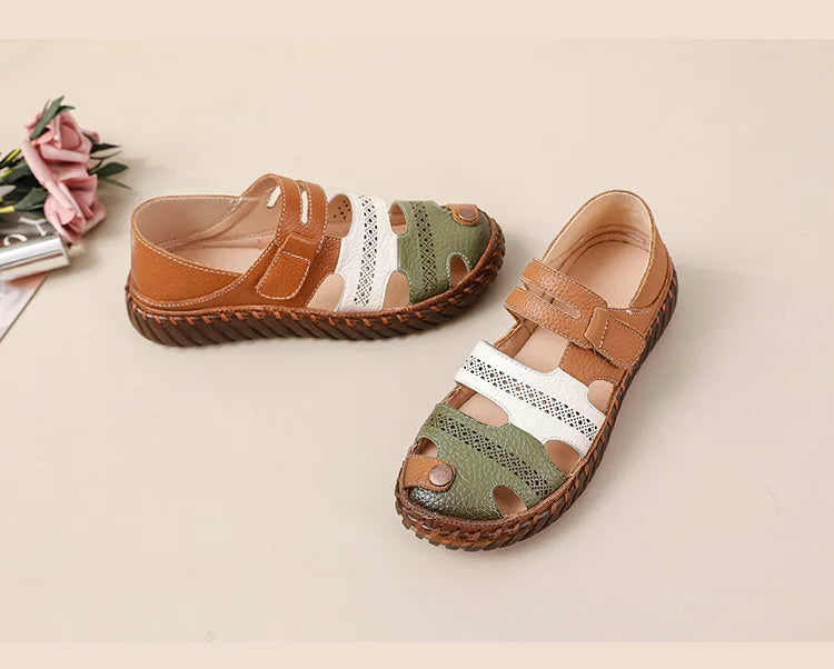 Newest gladiator summer sandals women's big size 43 woman real leather sandals ladies patchwork strap Non-slip flats