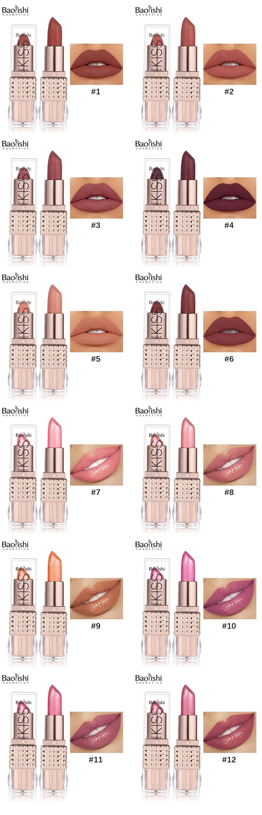 12 Colors Glitter Shiny Lipstick Waterproof Long Lasting Pearlescent Shimmer Lip Tint Diamond Easy Color Lipstick Deluxe Makeup