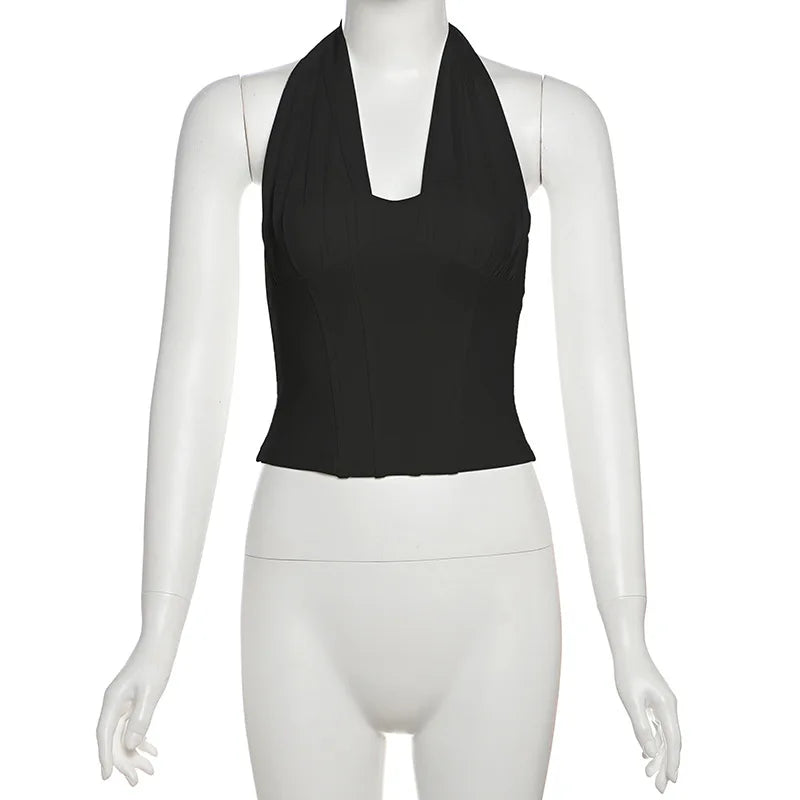High Quality Hot Selling Wholesale 2025 New Women's Clothing Sexy Mesh Hanging Neck Imitation Fish Bone Exposed Navel Vest Women