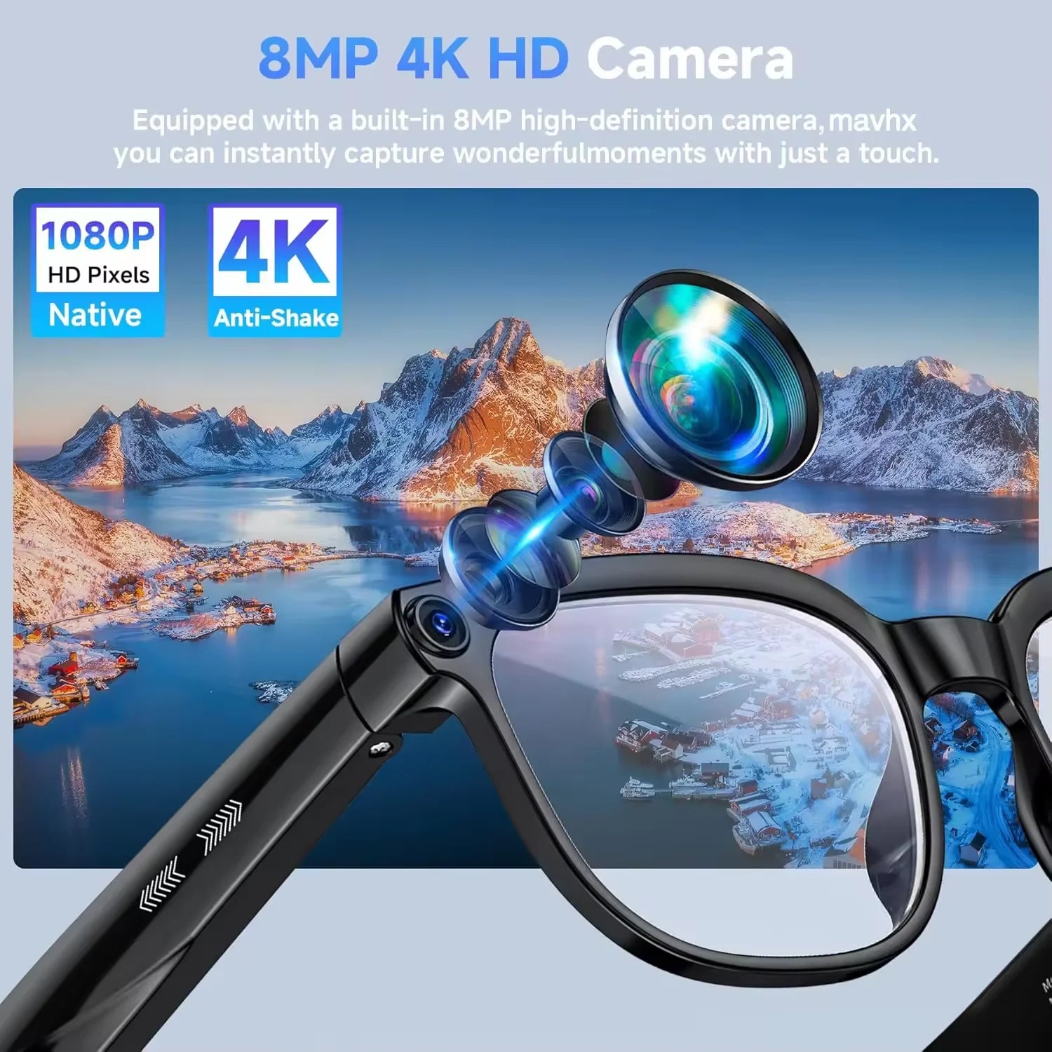 2026AI smart glasses HD 800W anti-shake camera AI dialogue real-time translation IP67waterproof Bluetooth audio smart sunglasses